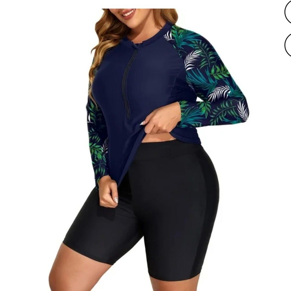 Rivelino Plus Size 2 Piece Rash Guard Long Sleeve Swimsuits with Capris nwot - Picture 3 of 8